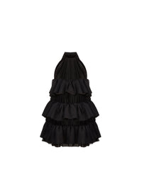 ROBE MIDI EN SATIN DOS NUS ET MANCHES LONGUES - Noir