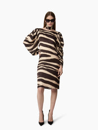 ROBE MI-LONGUE EN SATIN - Imprimé Zébré