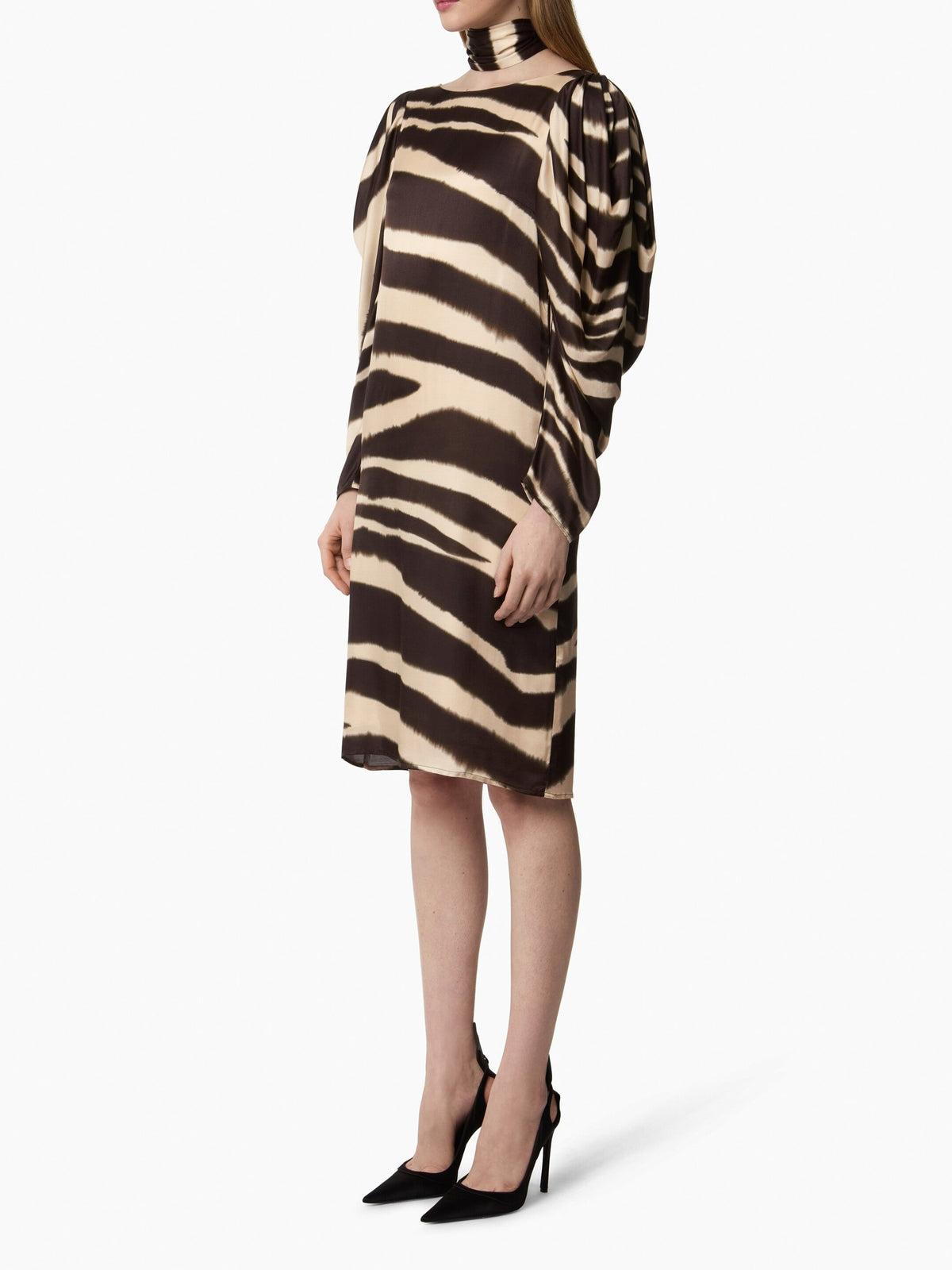 Silk blend midi dress - Black & Beige