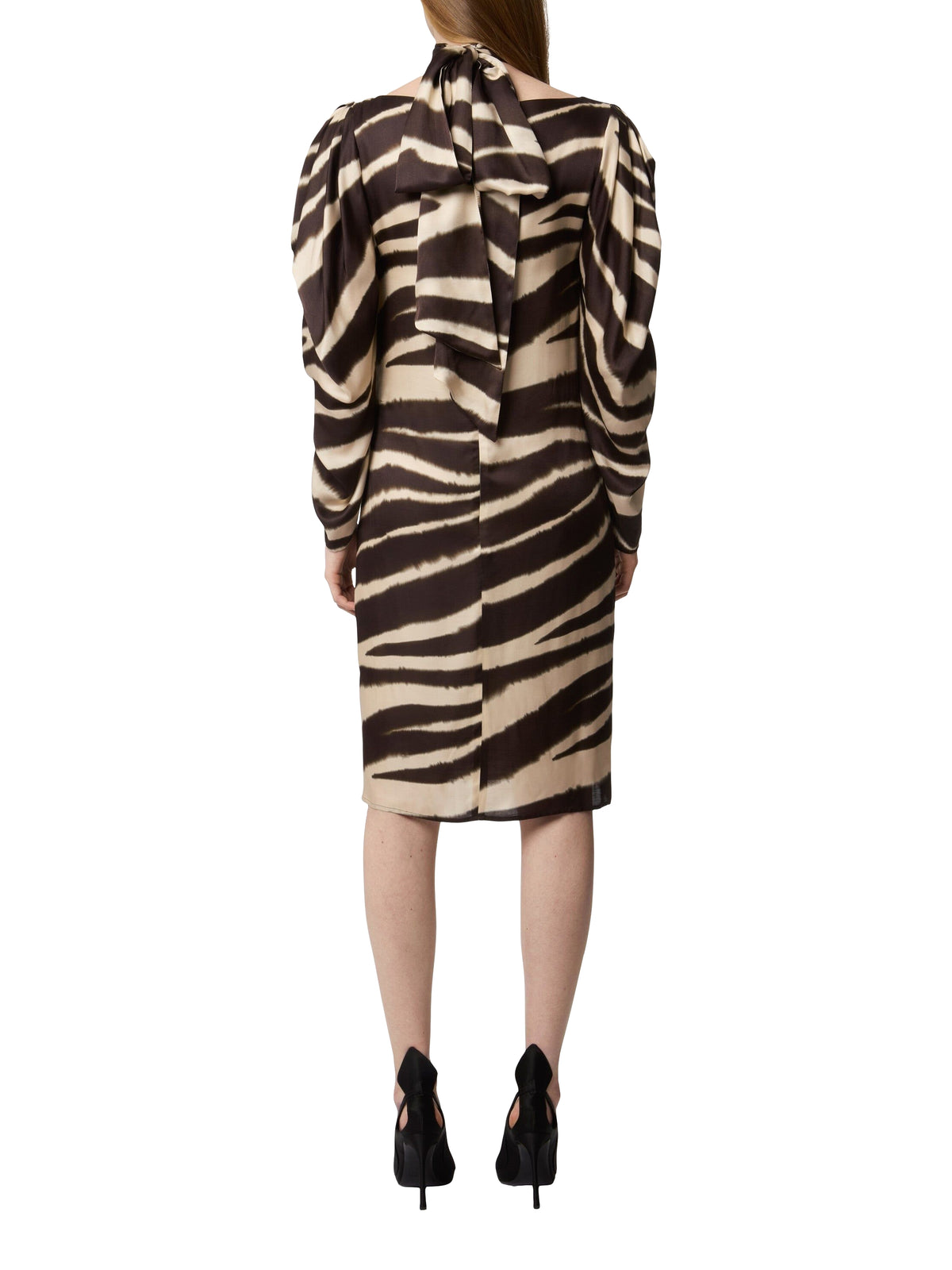 Silk blend midi dress - Black & Beige
