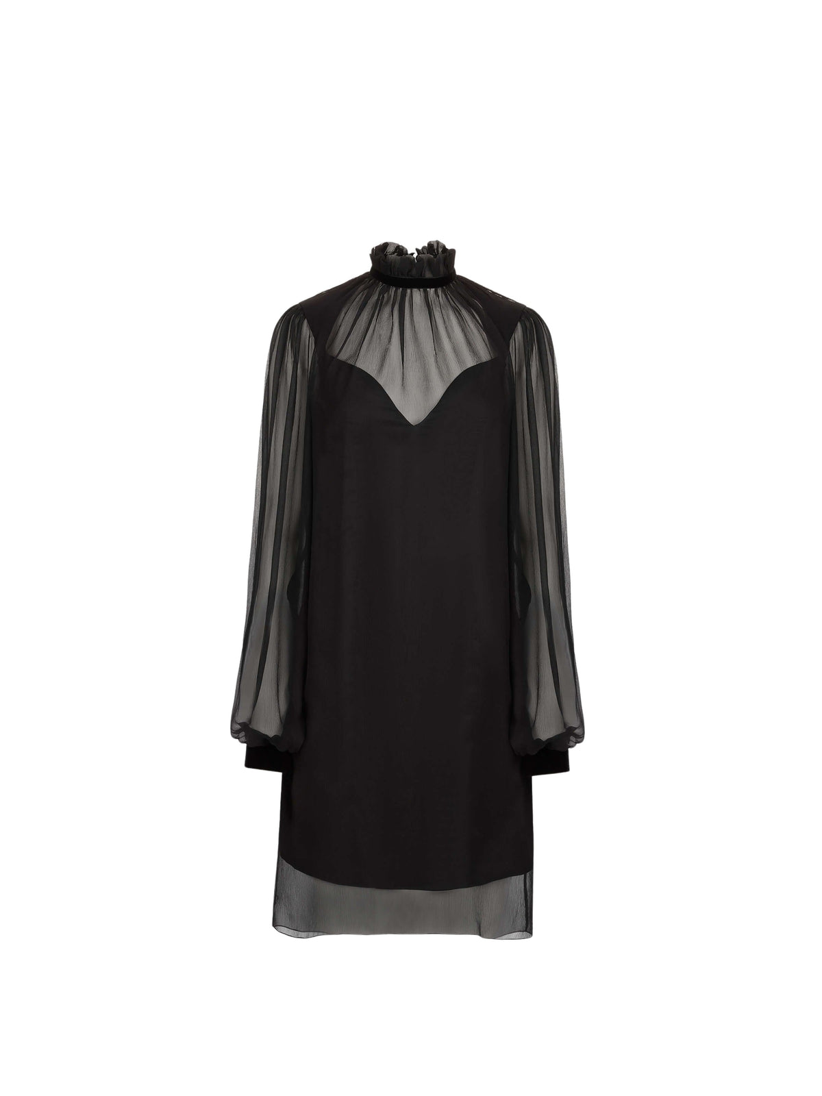ROBE COURTE À COL MONTANT ET MANCHES BALLON - Noir