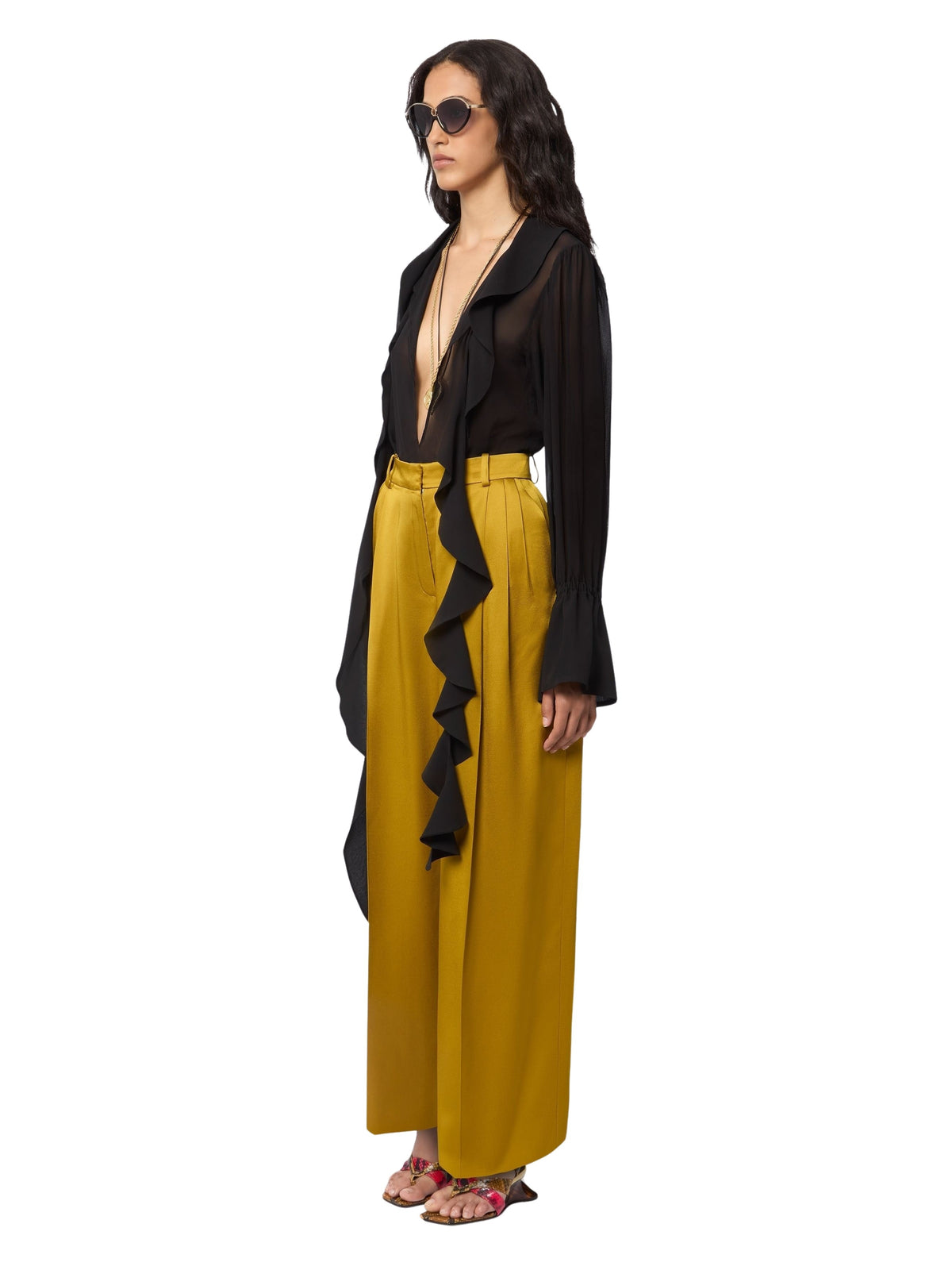 PANTALON LARGE EN CRÊPE DE SATIN DORÉ - Or