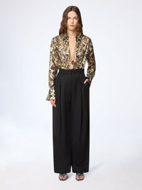 PANTALON LARGE PLISSÉ EN GABARDINE DE LAINE - Noir
