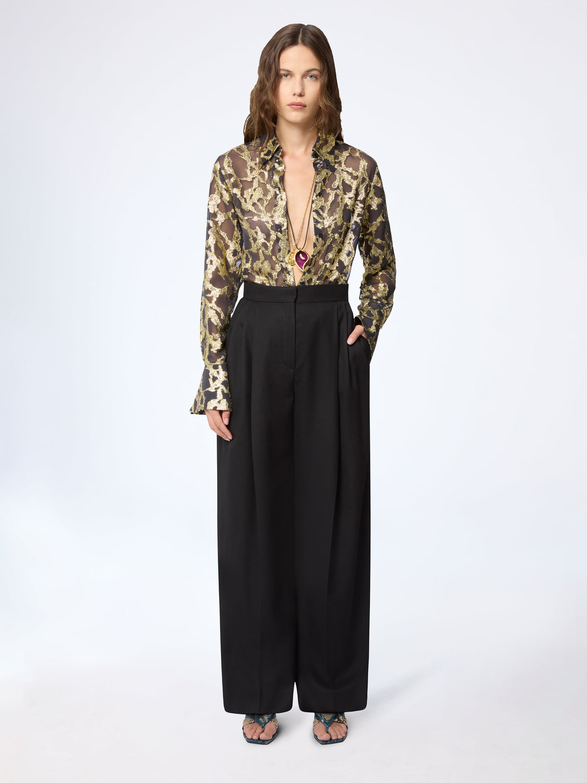 PANTALON LARGE PLISSÉ EN GABARDINE DE LAINE - Noir
