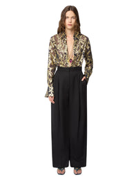 PANTALON LARGE PLISSÉ EN GABARDINE DE LAINE - Noir