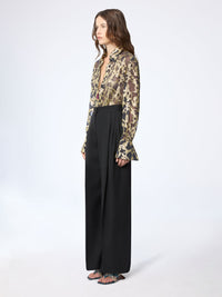 PANTALON LARGE PLISSÉ EN GABARDINE DE LAINE - Noir