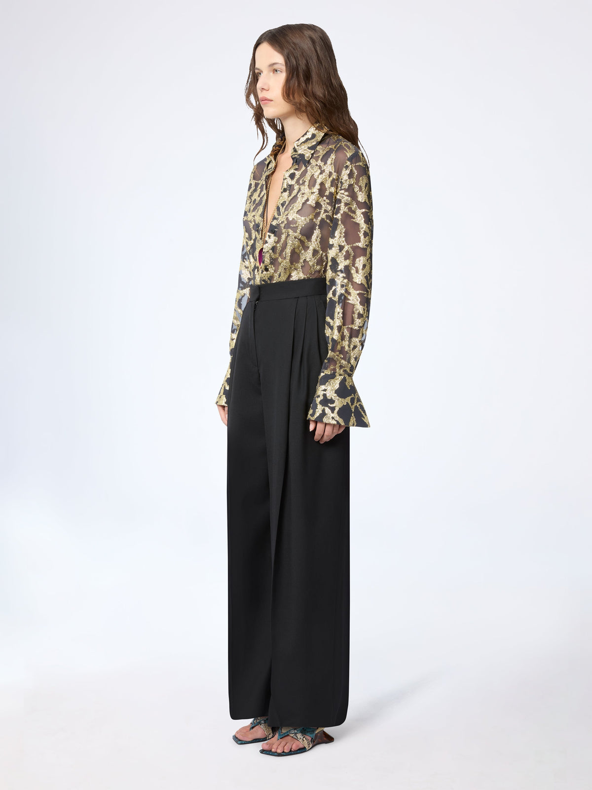 PANTALON LARGE PLISSÉ EN GABARDINE DE LAINE - Noir