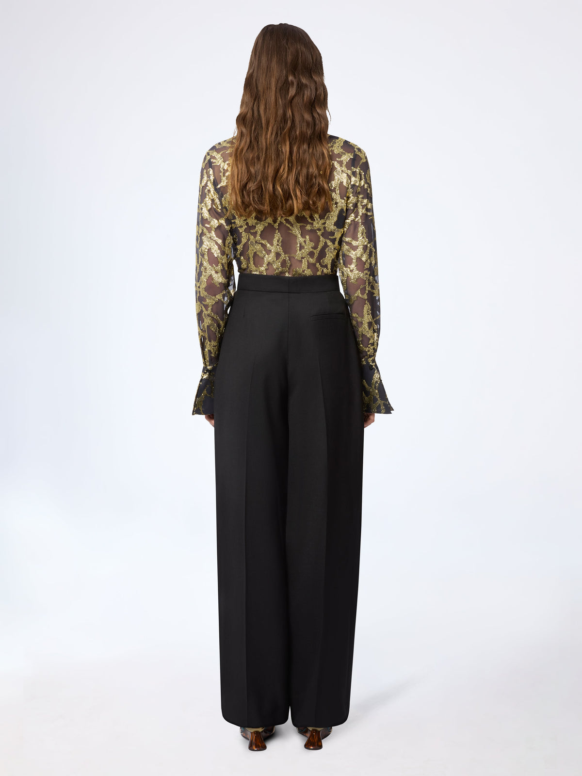 PANTALON LARGE PLISSÉ EN GABARDINE DE LAINE - Noir