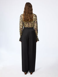 PANTALON LARGE PLISSÉ EN GABARDINE DE LAINE - Noir
