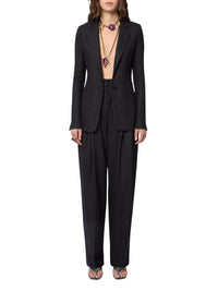 Pleated Wide-Leg Wool Trousers - Black
