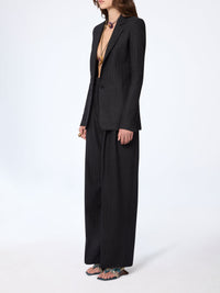 Pleated Wide-Leg Wool Trousers - Black