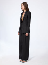 PANTALON EN LAINE À FINES RAYURES ET JAMBES LARGES - Noir