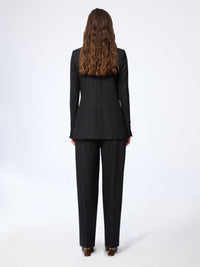 PANTALON LARGE PLISSÉ EN GABARDINE DE LAINE