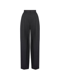 PANTALON EN LAINE À FINES RAYURES ET JAMBES LARGES - Noir