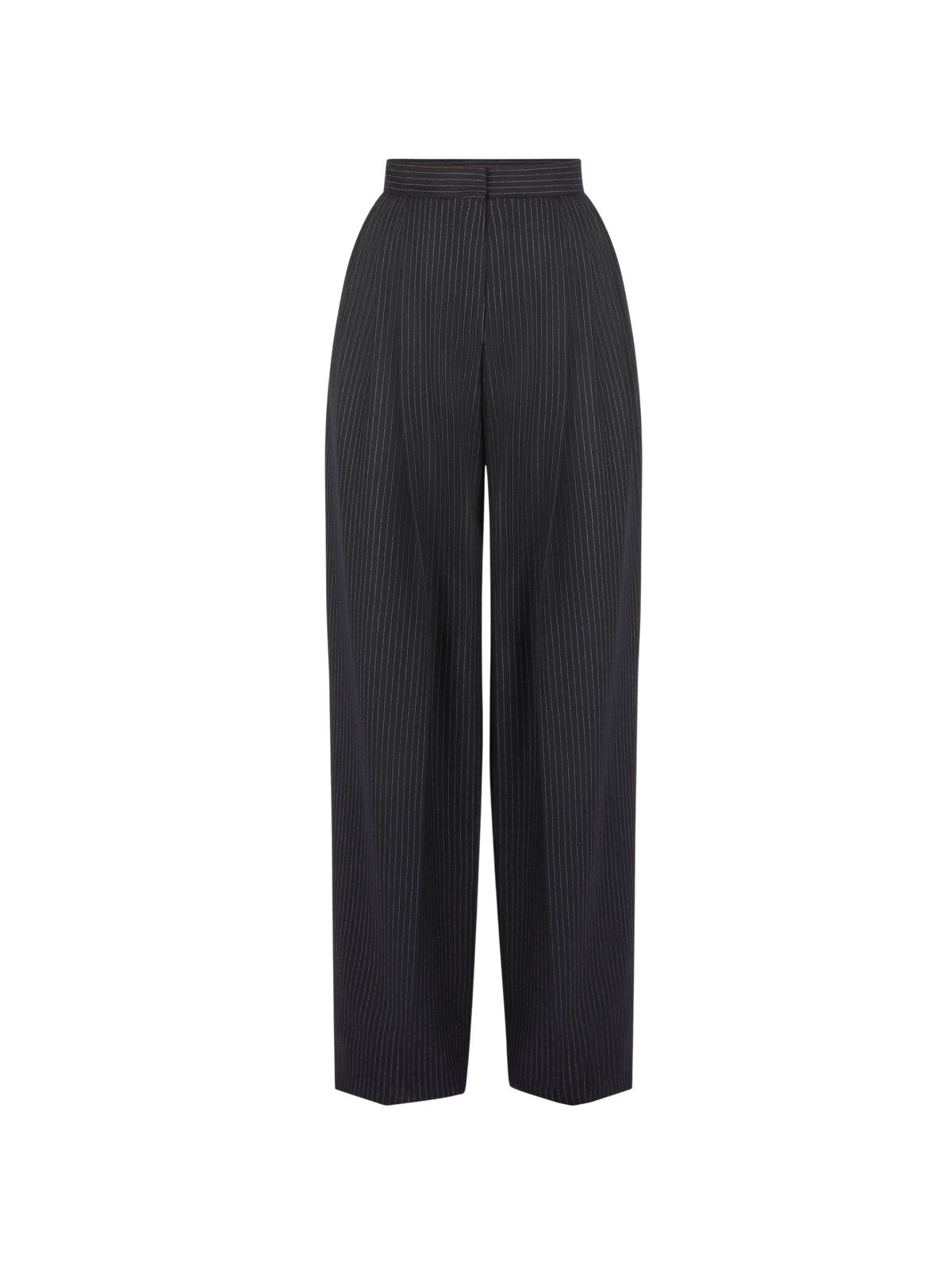 PANTALON EN LAINE À FINES RAYURES ET JAMBES LARGES - Noir