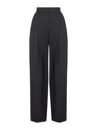Pleated Wide-Leg Wool Trousers - Black
