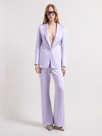 PANTALON EN LAINE À FINES RAYURES ET JAMBES LARGES - Mauve
