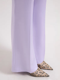 PANTALON EN LAINE À FINES RAYURES ET JAMBES LARGES - Mauve