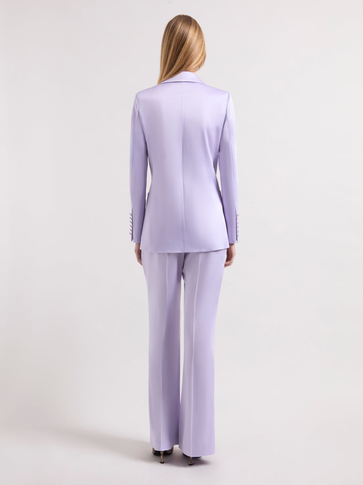 PANTALON EN LAINE À FINES RAYURES ET JAMBES LARGES - Mauve