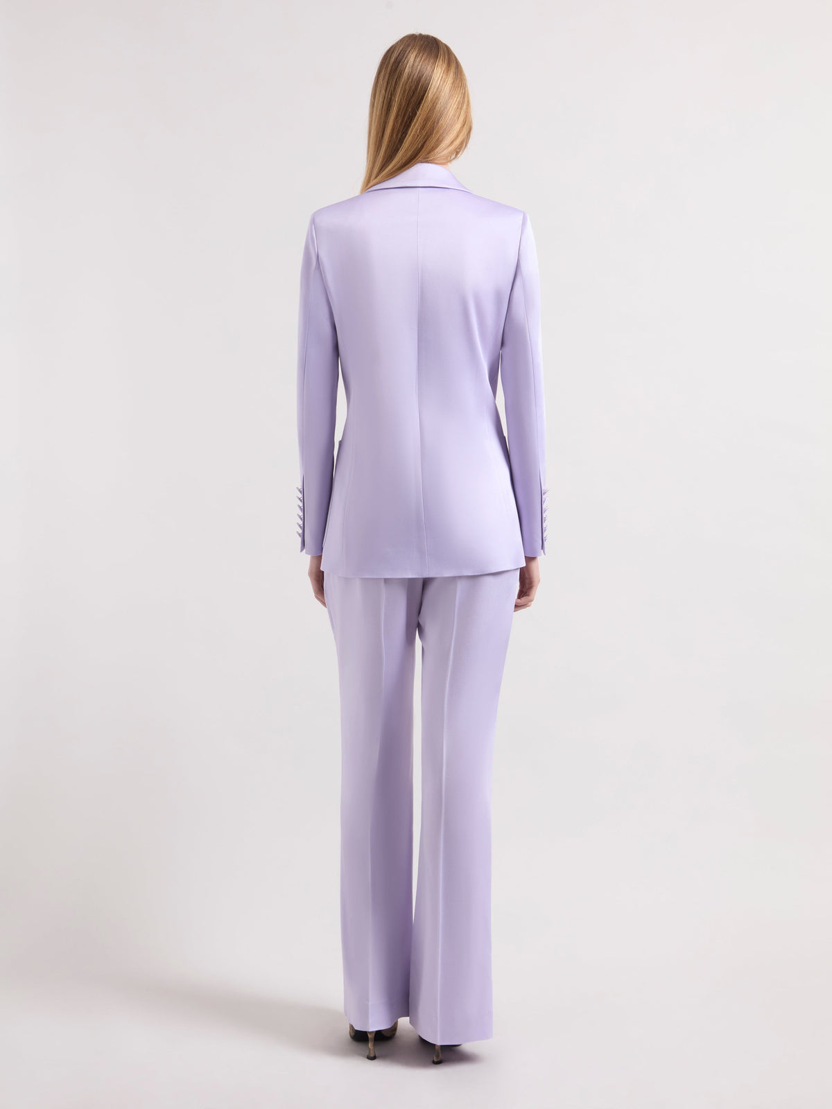 PANTALON EN LAINE À FINES RAYURES ET JAMBES LARGES - Mauve
