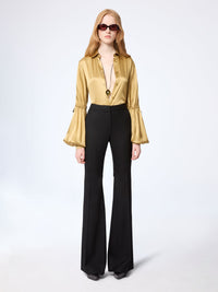 PANTALON ÉVASÉ EN GABARDINE DE LAINE AVEC DÉTAIL NŒUD - Noir