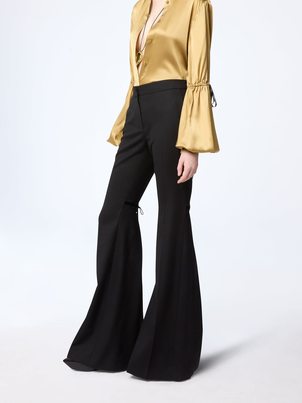 Wool flared trousers - Black