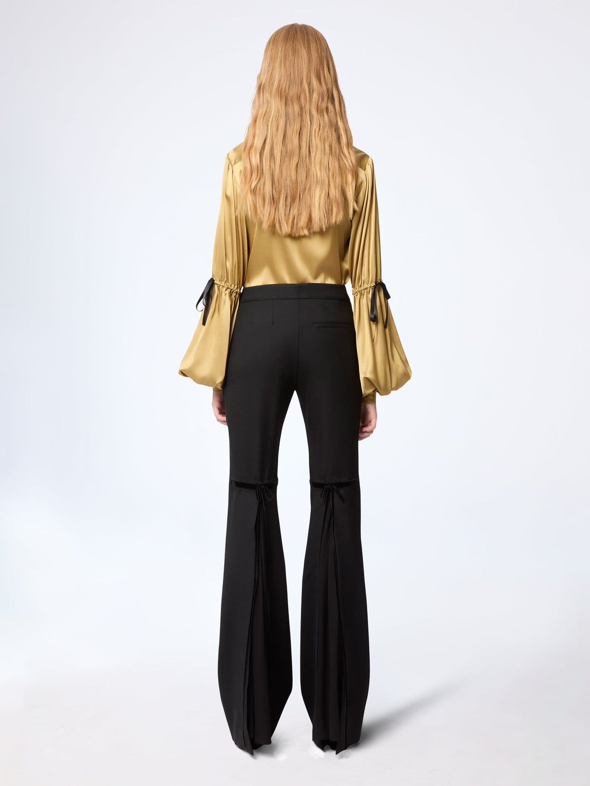 PANTALON ÉVASÉ EN GABARDINE DE LAINE AVEC DÉTAIL NŒUD - Noir
