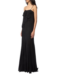 Robe longue à fleurs brodées en soie - Noir