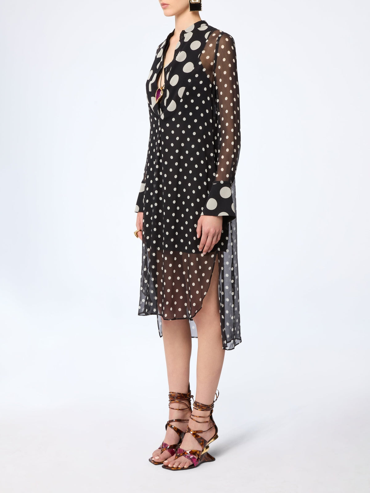 Robe courte bustier à pois en soie - Noir & Blanc