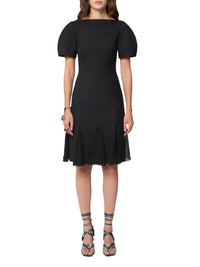 Robe midi sirène à dos nu en laine - Noir