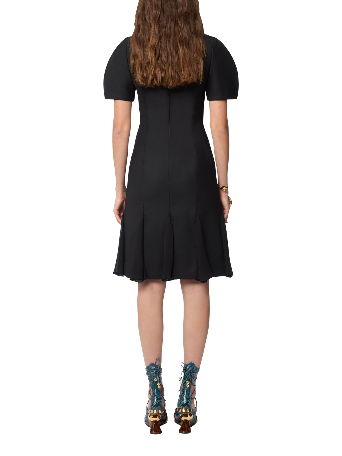 Robe midi sirène à dos nu en laine - Noir