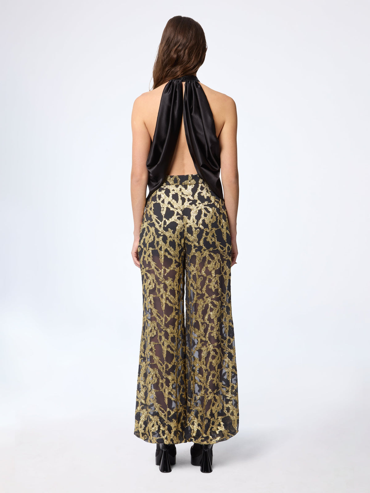 HAUT EN SATIN DE SOIE DORÉ À COL HALTER - Noir