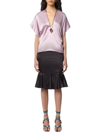 Blouse à col halter en soie - Mauve