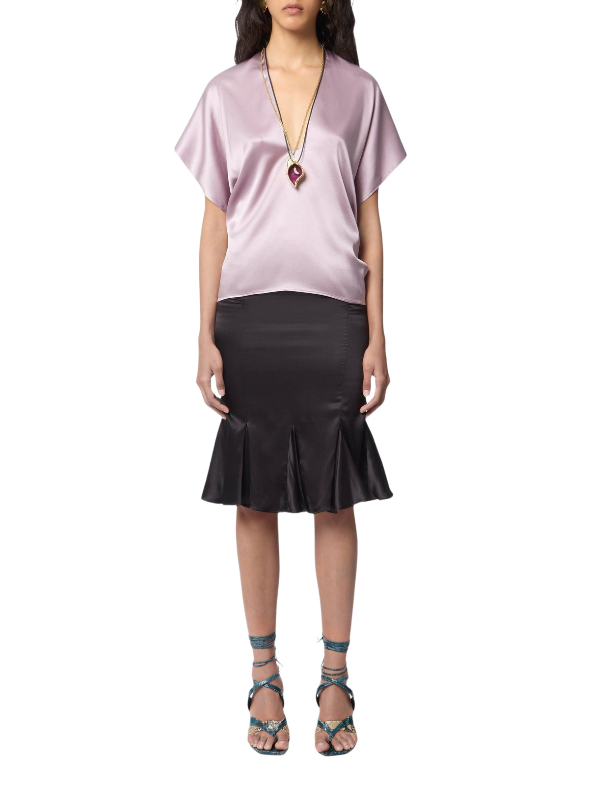Blouse à col halter en soie - Mauve