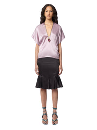 HAUT EN SATIN DE SOIE DORÉ À COL HALTER - Mauve