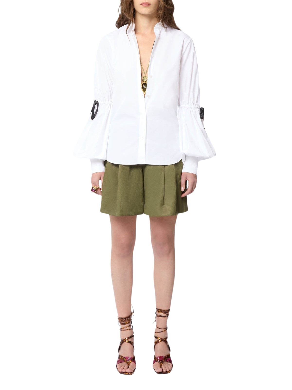 Knotted shirt with gathered sleeves - White