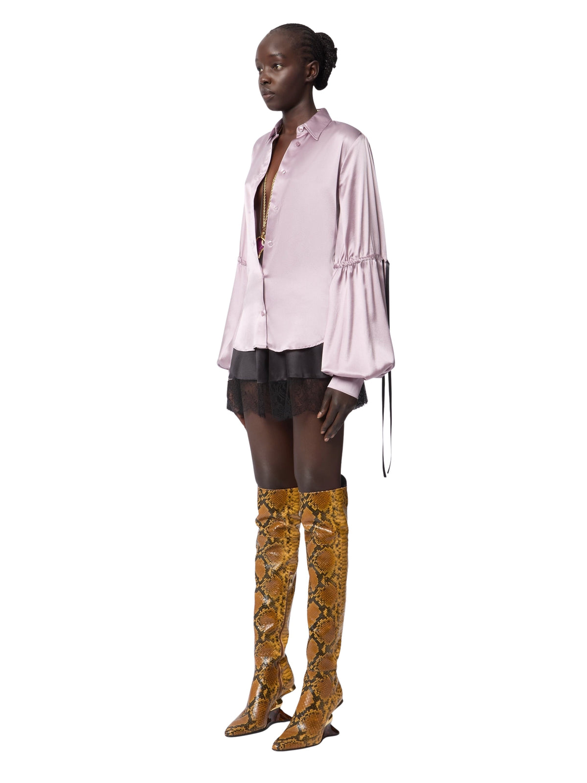 HAUT EN SATIN DE SOIE MAUVE À COL EN V - Mauve