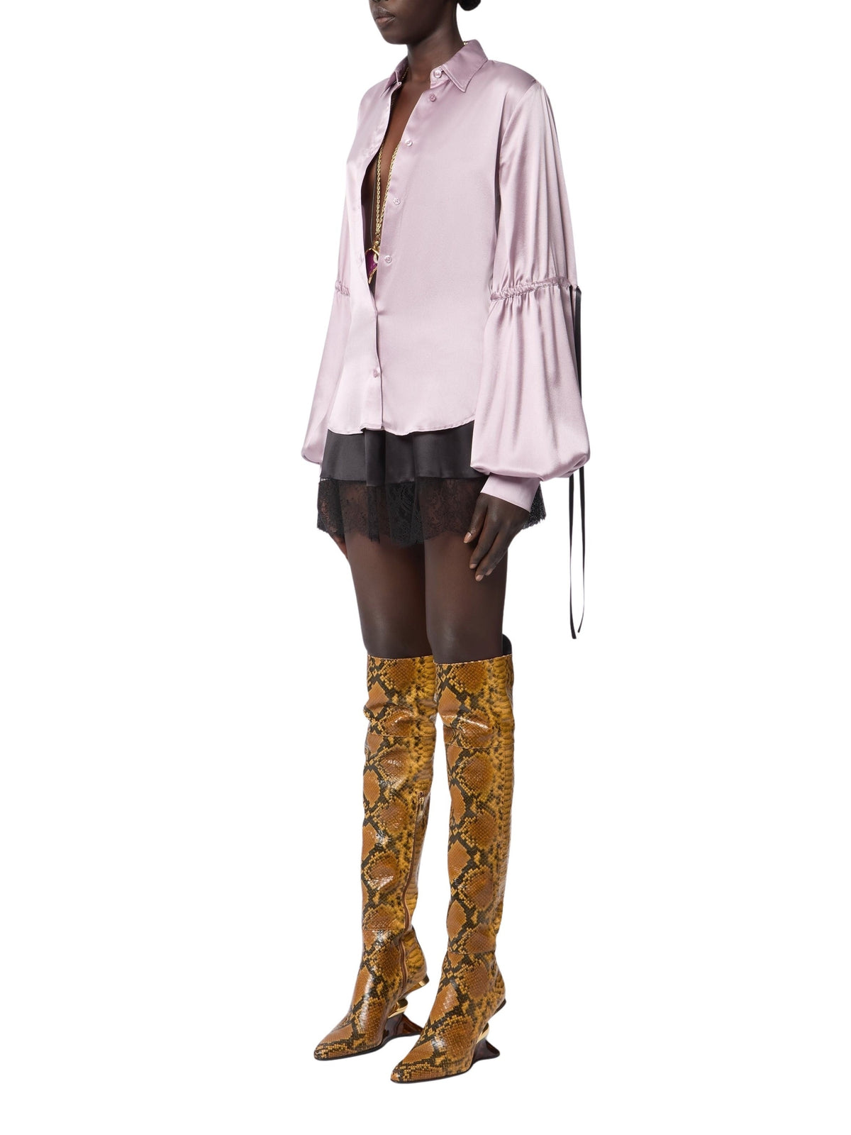 Blouse col V en soie - Mauve