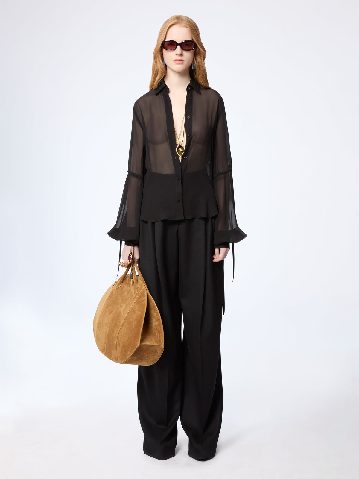 CHEMISE EN SATIN DE SOIE MAUVE AVEC DÉTAILS DE NŒUD - Noir