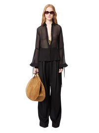 CHEMISE EN SATIN DE SOIE MAUVE AVEC DÉTAILS DE NŒUD - Noir