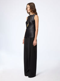 HAUT EN SATIN DE SOIE DRAPÉ MAUVE À COL HALTER - Noir