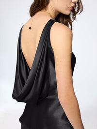 HAUT EN SATIN DE SOIE DRAPÉ MAUVE À COL HALTER