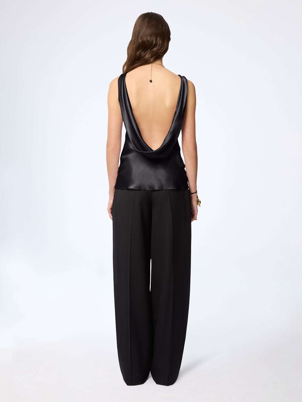 HAUT EN SATIN DE SOIE DRAPÉ MAUVE À COL HALTER