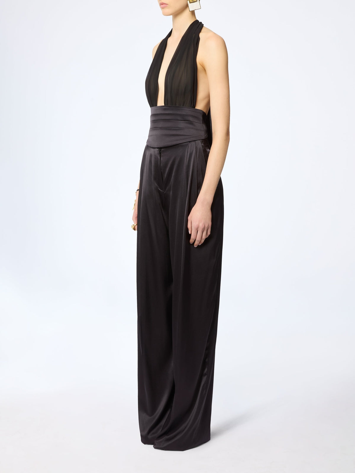 Draped silk halter-neck blouse - Black