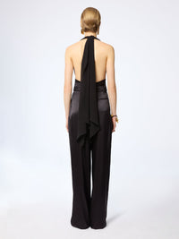 HAUT EN SATIN DE SOIE NOIR DRAPÉ À COL HALTER - Noir