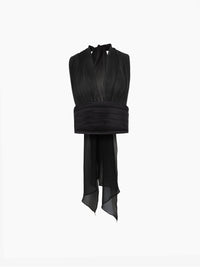 HAUT EN SATIN DE SOIE NOIR DRAPÉ À COL HALTER