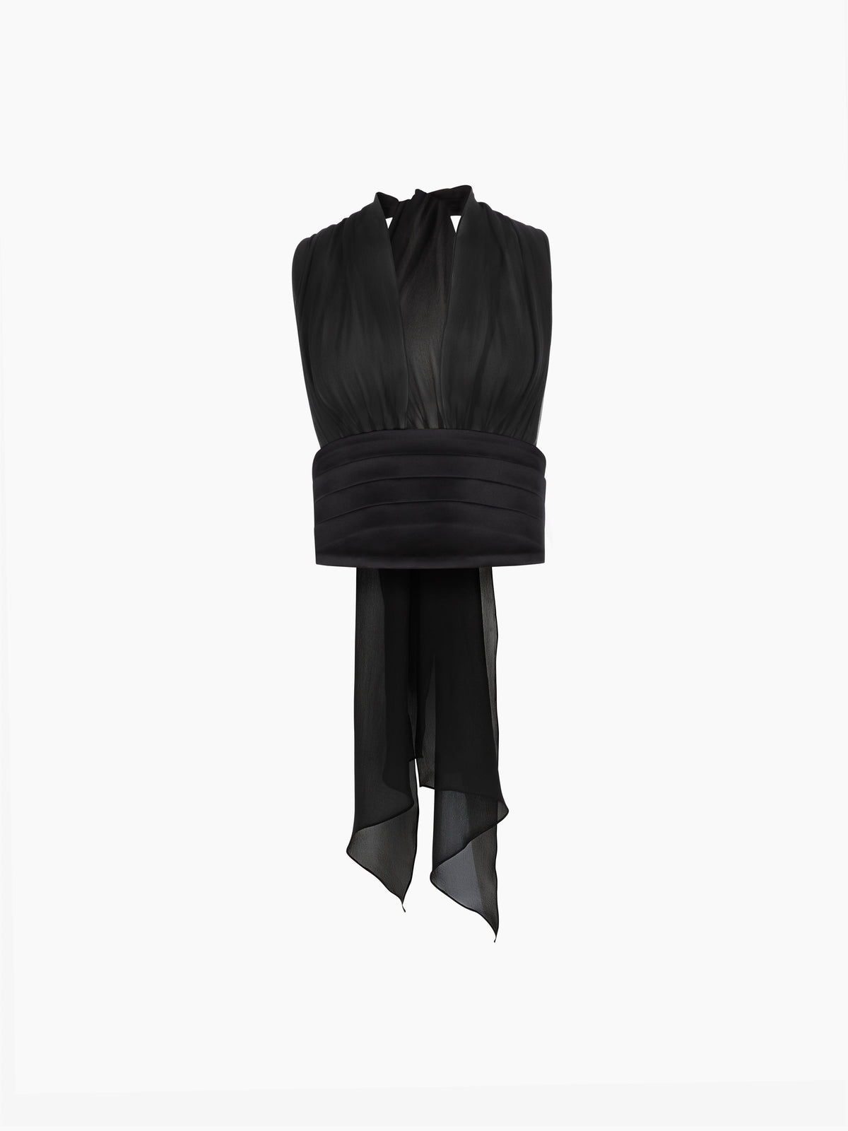 HAUT EN SATIN DE SOIE NOIR DRAPÉ À COL HALTER