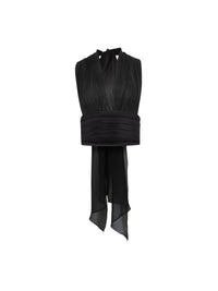 HAUT EN SATIN DE SOIE NOIR DRAPÉ À COL HALTER - Noir