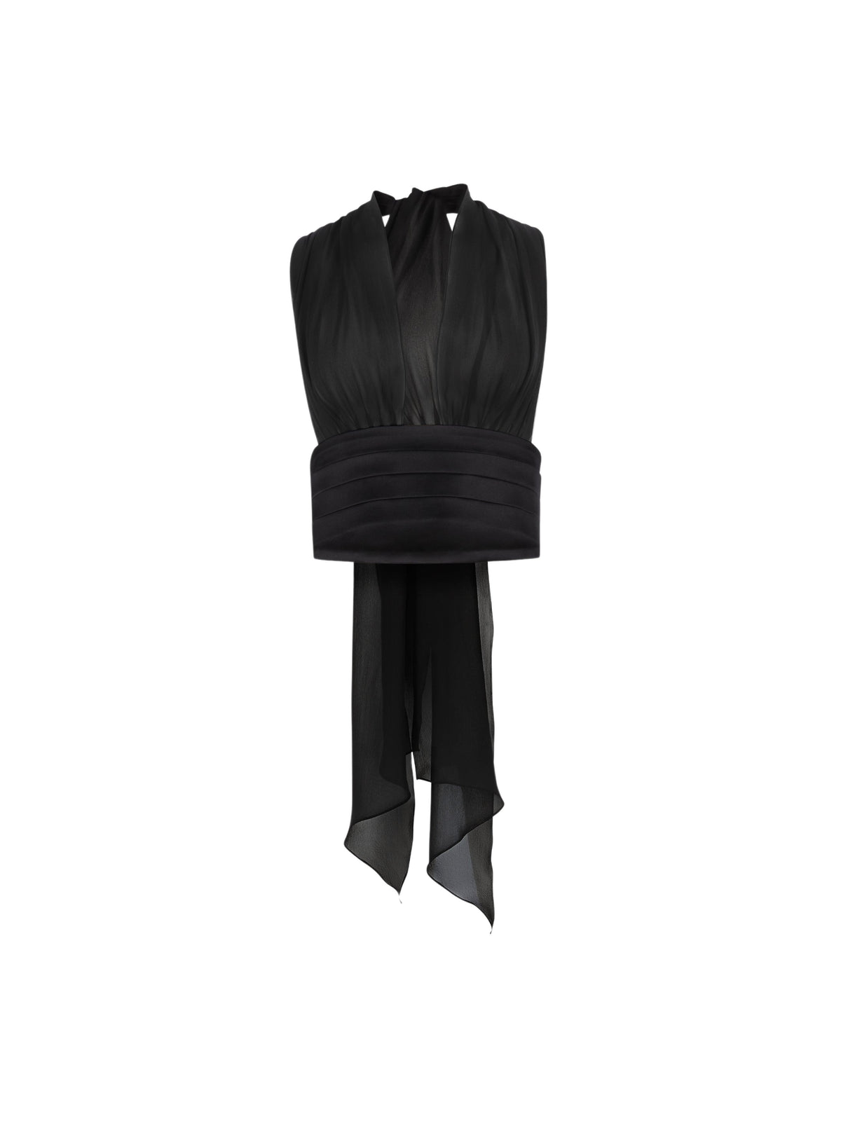 HAUT EN SATIN DE SOIE NOIR DRAPÉ À COL HALTER - Noir