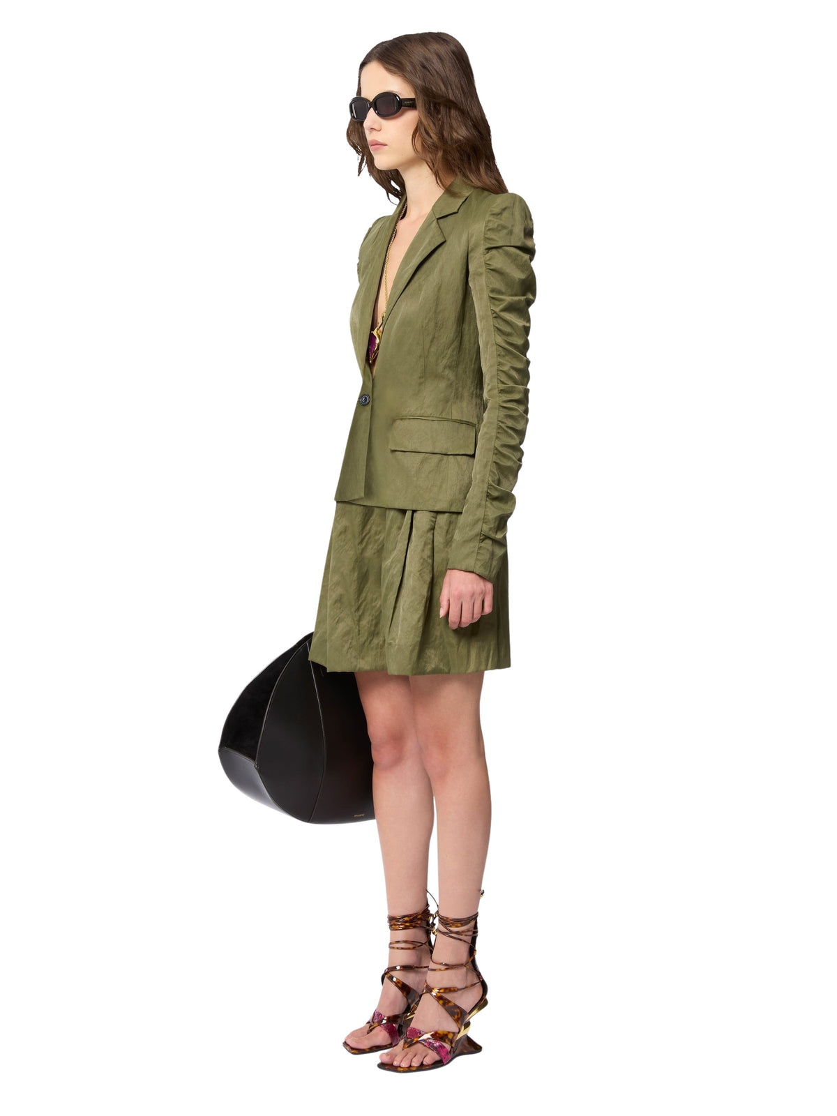 BLAZER EN CRÊPE SATIN - Kaki